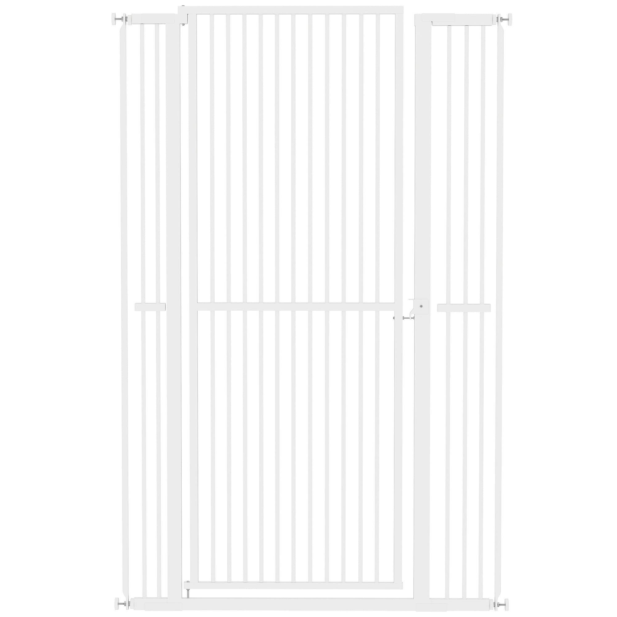 59"H Extra Tall Cat Gate, 30"-41"W Steel Pet Gate for Doorway, Hallway, Pressure Mounted Kit No Drilling Dog Gate with 1.4" Extra Narrow Gap, 2.8" & 5.5" Extensions, White