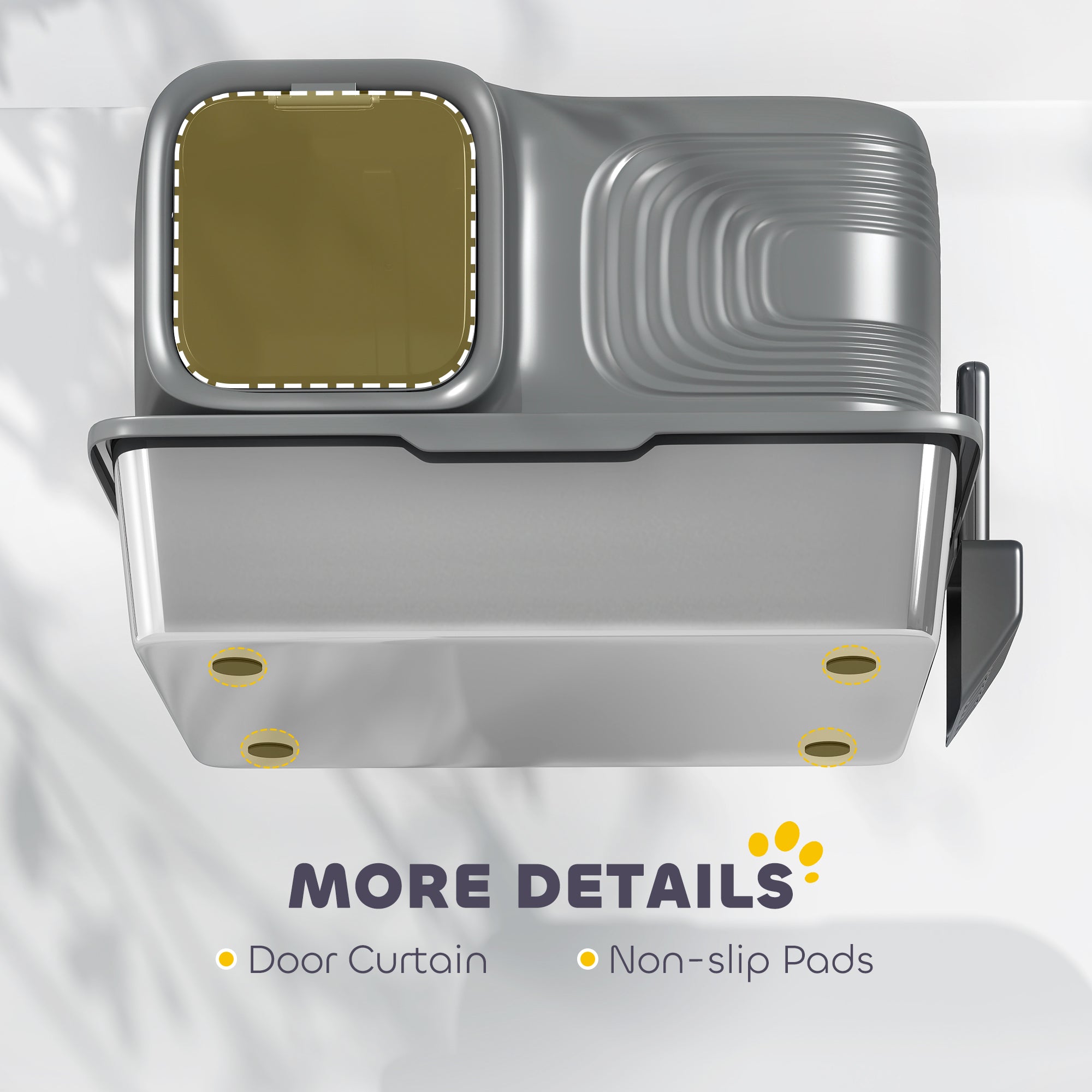 Stainless Steel Litter Tray with Plasma Deodoriser System, 65L Extra Large Enclosed Litter Box with Lid High, Sided Wall and Scoop for Larger Cats, Easy to Clean & Odour-Resistant, Grey