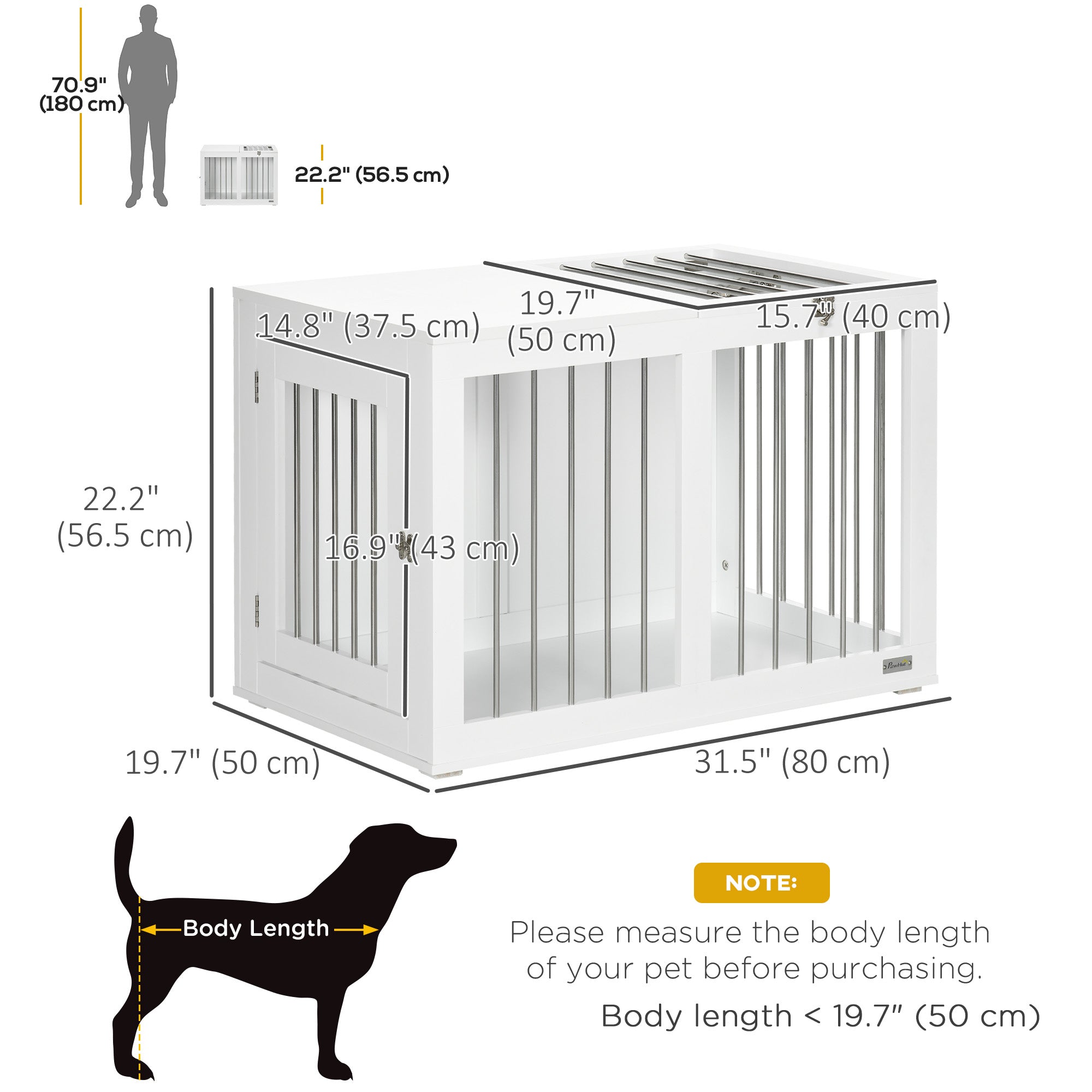 Dog Crate Furniture, 31.5" Dog Kennel Furniture Side End Table with Double Doors, for Medium Dogs, White