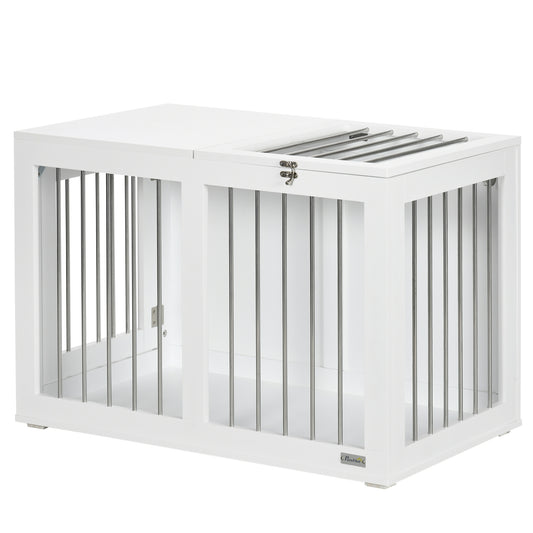 Dog Crate Furniture, 31.5" Dog Kennel Furniture Side End Table with Double Doors, for Medium Dogs, White