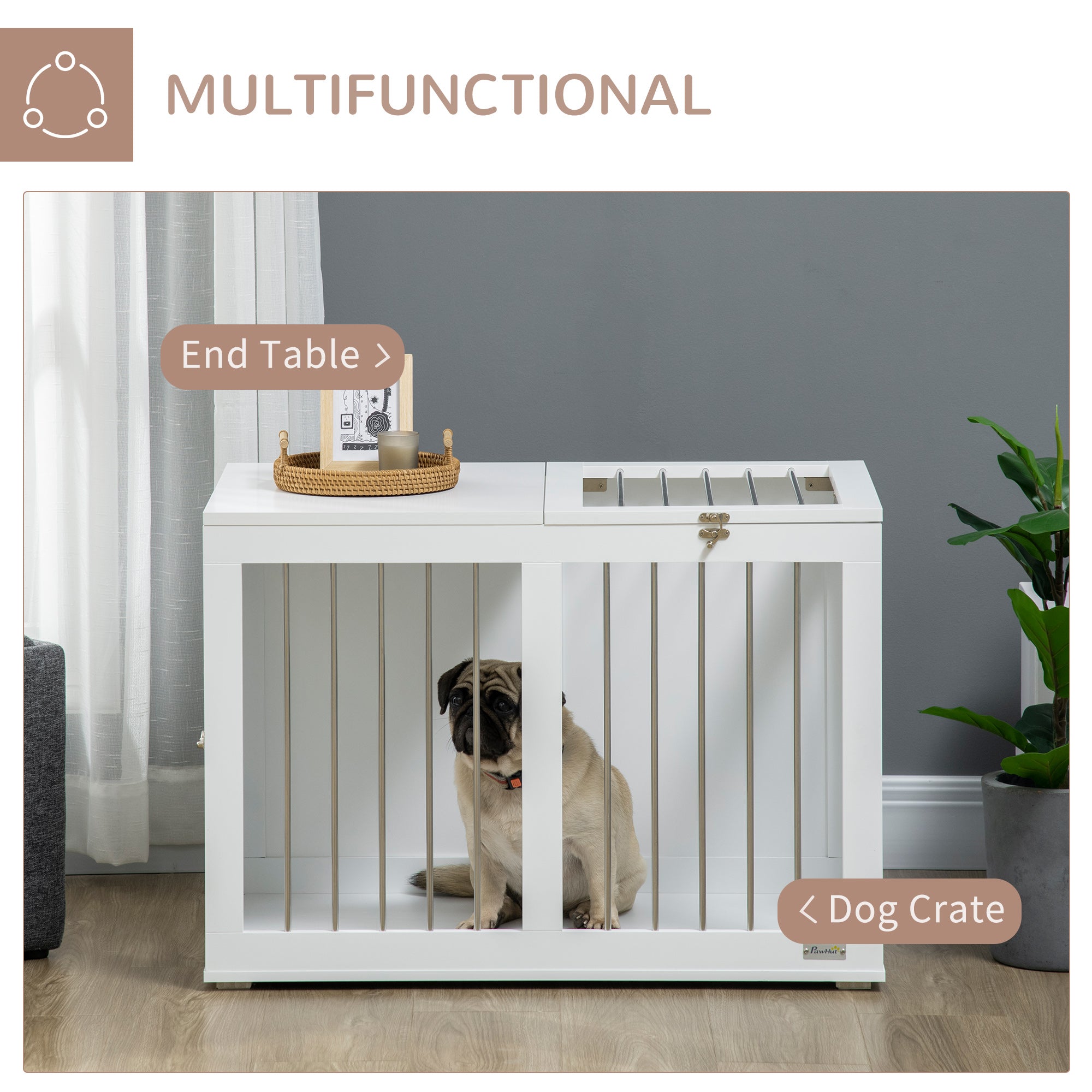 Dog Crate Furniture, 31.5" Dog Kennel Furniture Side End Table with Double Doors, for Medium Dogs, White