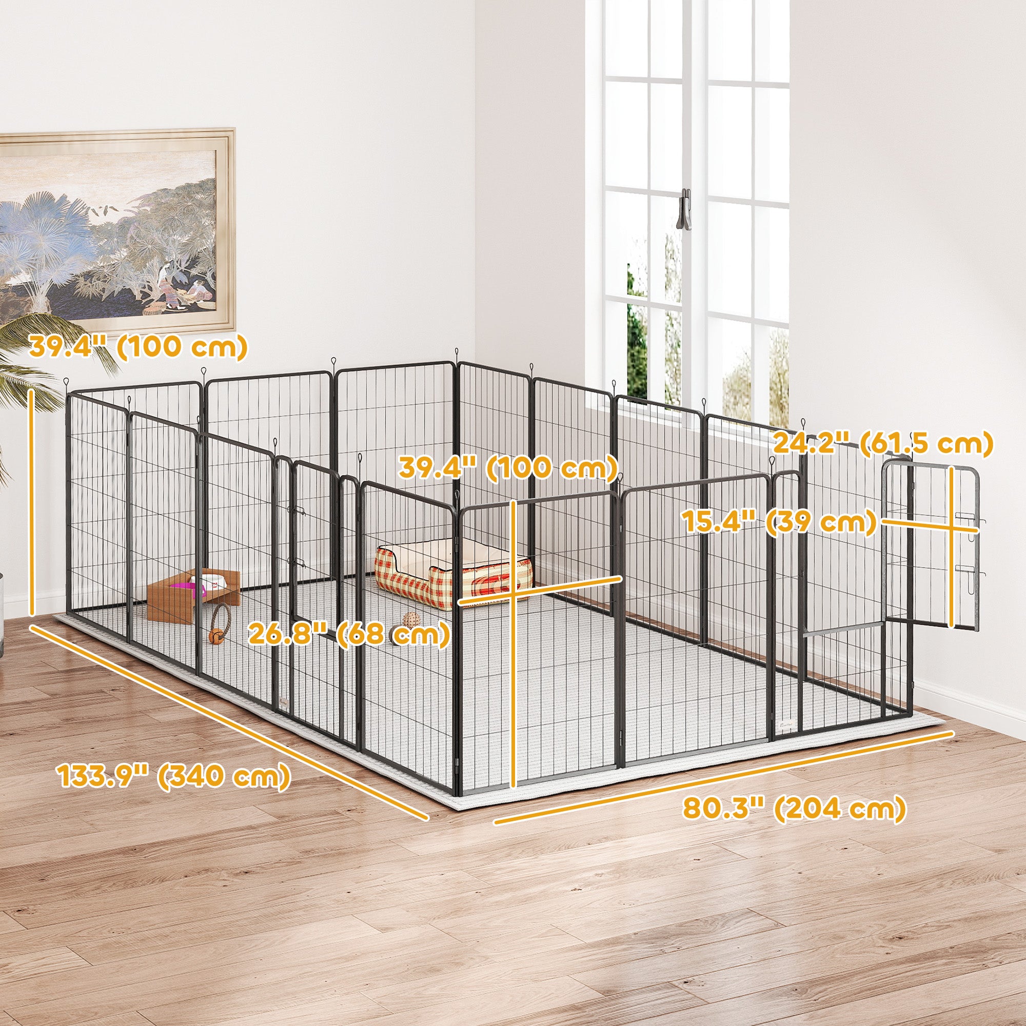16 Panels Dog Playpen, 27"W x 39.5"H Heavy Duty Pet Fence with Door & Strap for Indoor Outdoor Backyard Garden, Portable & Foldable Puppy Pet Pen for Large Dogs