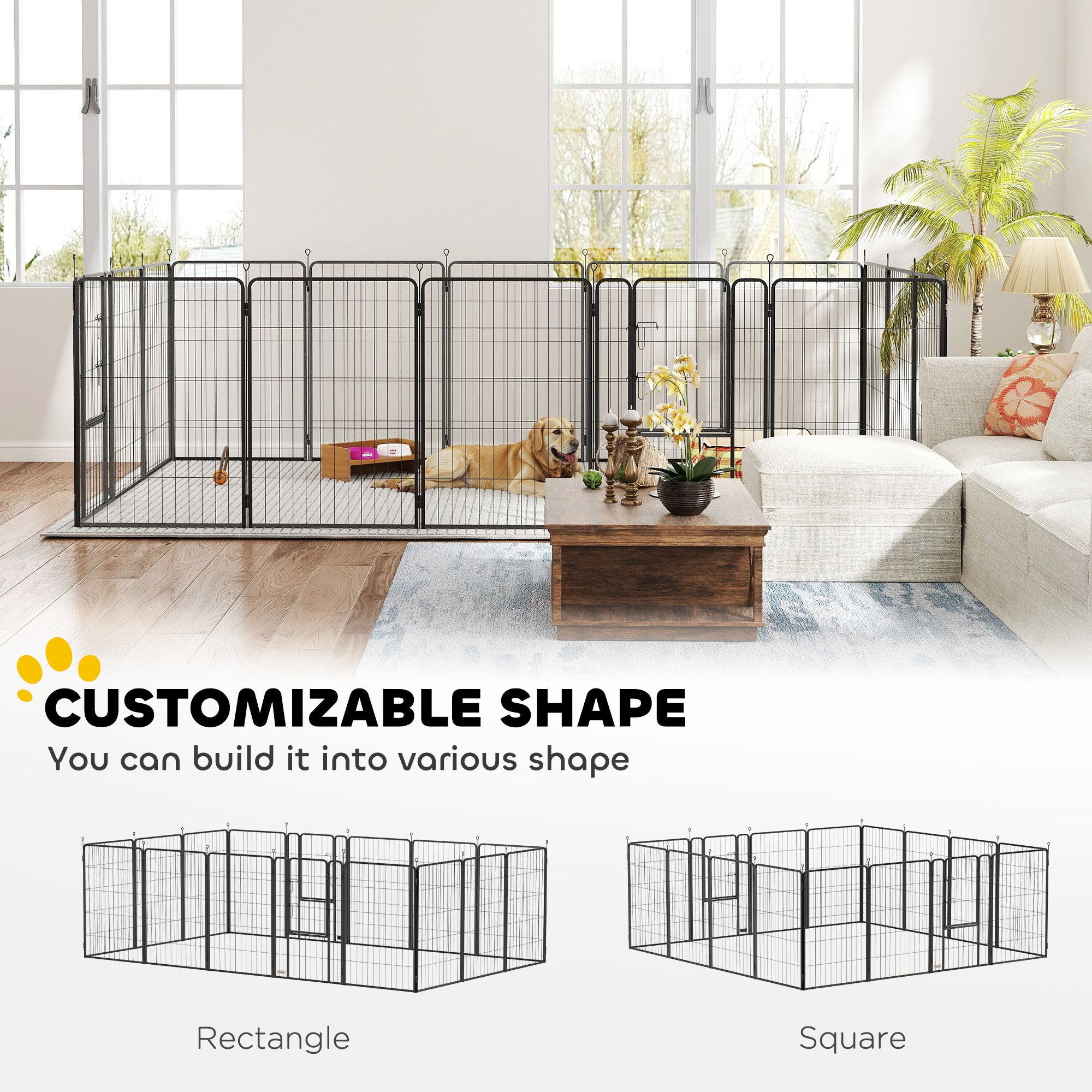 16 Panels Dog Playpen, 27"W x 39.5"H Heavy Duty Pet Fence with Door & Strap for Indoor Outdoor Backyard Garden, Portable & Foldable Puppy Pet Pen for Large Dogs