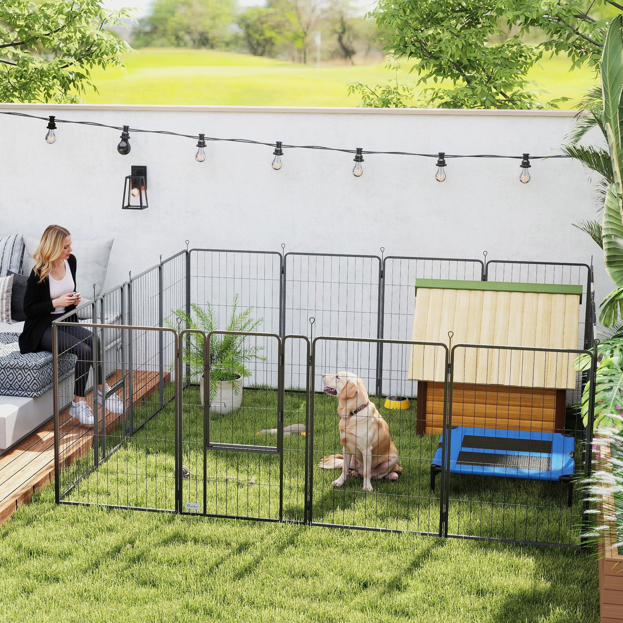 16 Panels Dog Playpen, 27"W x 39.5"H Heavy Duty Pet Fence with Door & Strap for Indoor Outdoor Backyard Garden, Portable & Foldable Puppy Pet Pen for Large Dogs