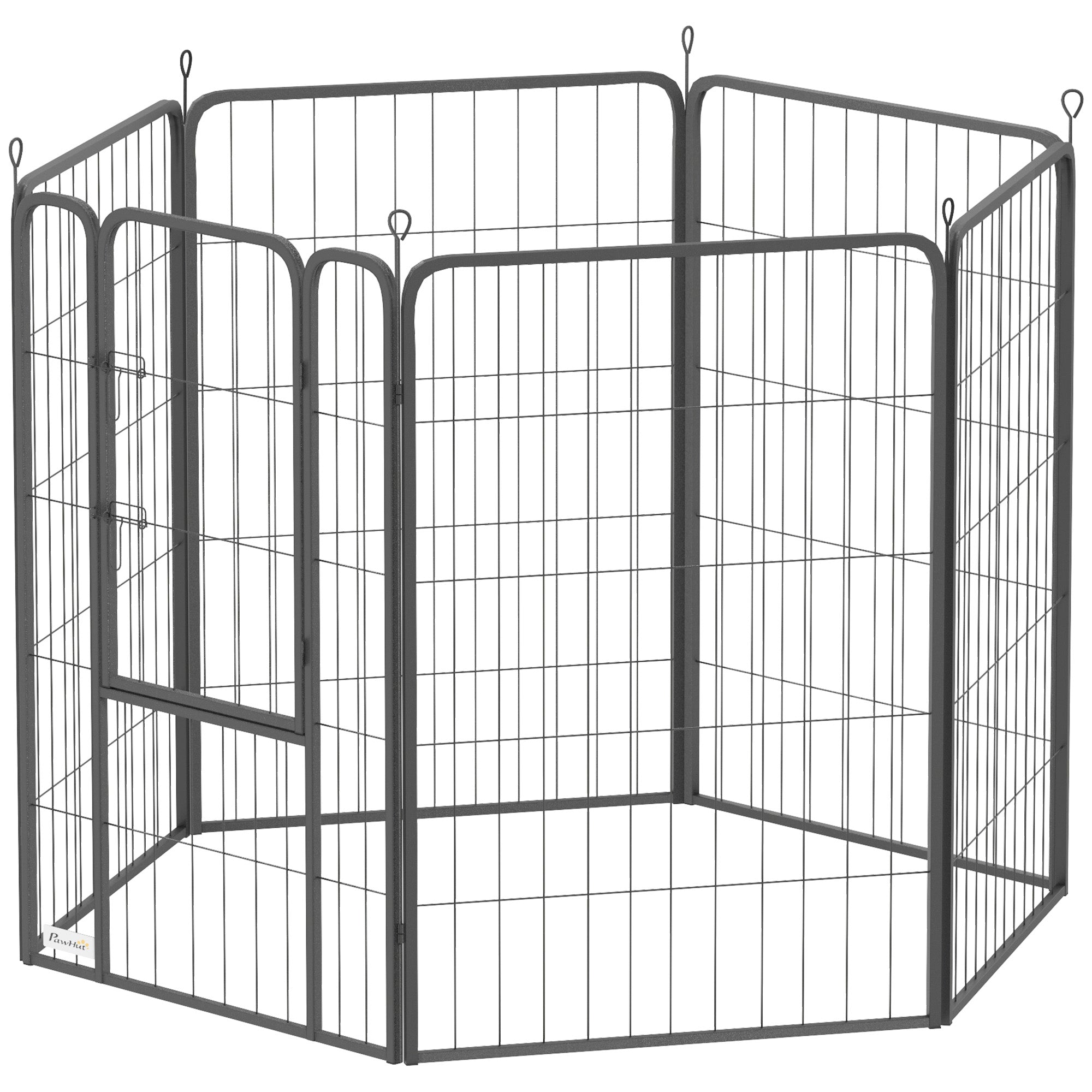 6 Panels Dog Playpen, 27"W x 39.5"H Heavy Duty Pet Fence with Door & Strap for Indoor Outdoor Backyard Garden, Portable & Foldable Puppy Pet Pen for Large Dogs