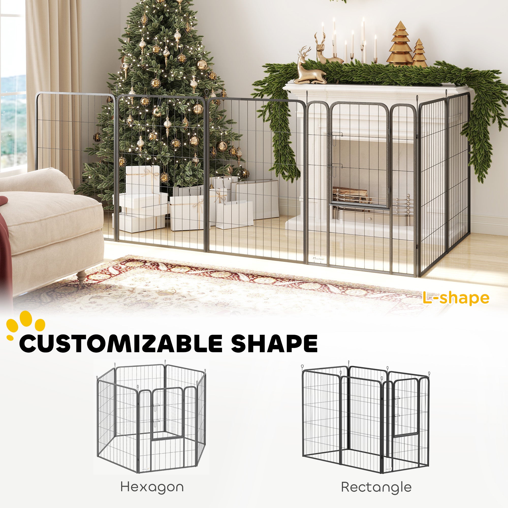 6 Panels Dog Playpen, 27"W x 39.5"H Heavy Duty Pet Fence with Door & Strap for Indoor Outdoor Backyard Garden, Portable & Foldable Puppy Pet Pen for Large Dogs
