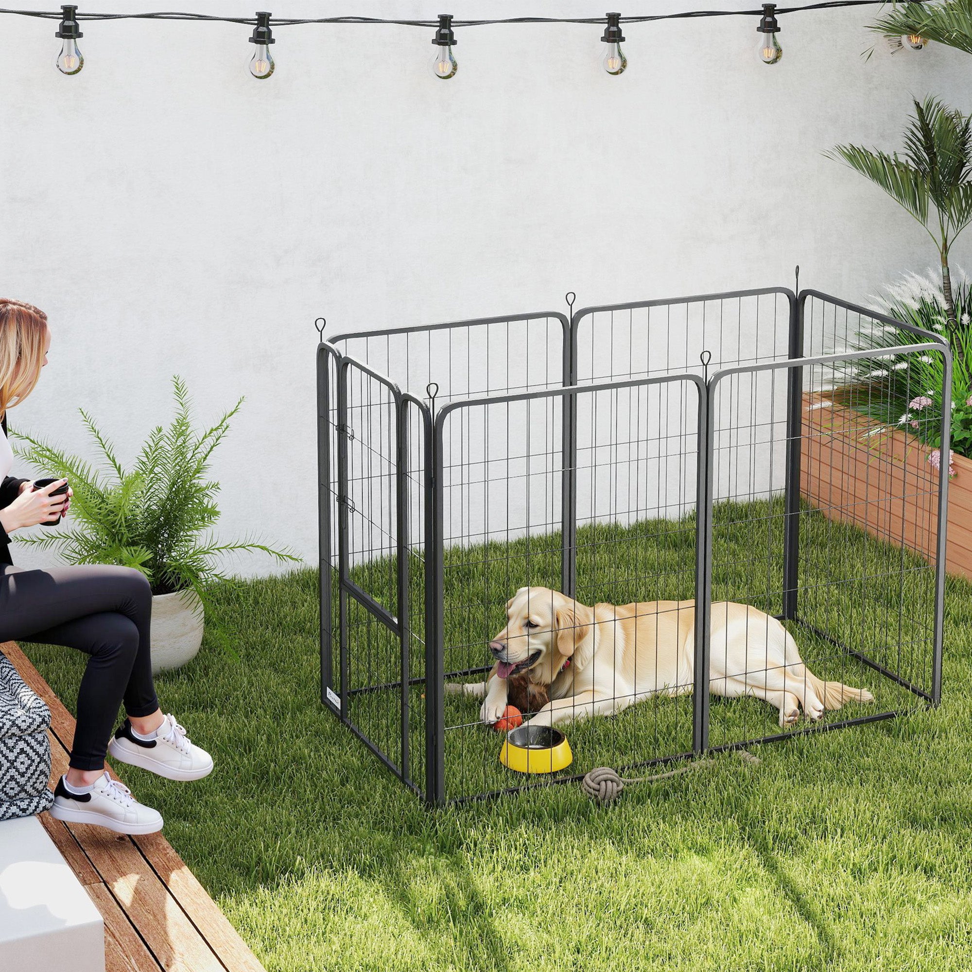 6 Panels Dog Playpen, 27"W x 39.5"H Heavy Duty Pet Fence with Door & Strap for Indoor Outdoor Backyard Garden, Portable & Foldable Puppy Pet Pen for Large Dogs