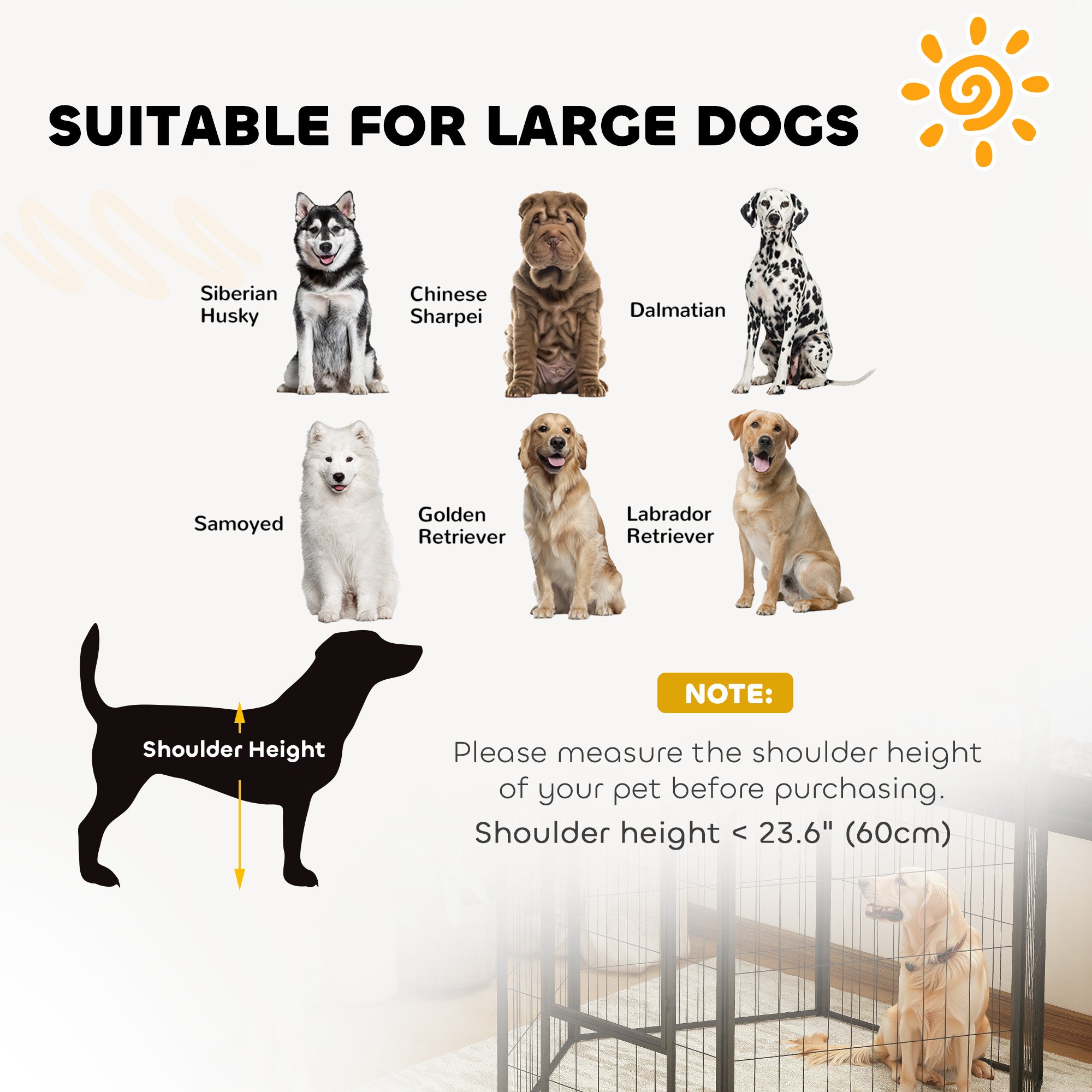 6 Panels Dog Playpen, 27"W x 39.5"H Heavy Duty Pet Fence with Door & Strap for Indoor Outdoor Backyard Garden, Portable & Foldable Puppy Pet Pen for Large Dogs
