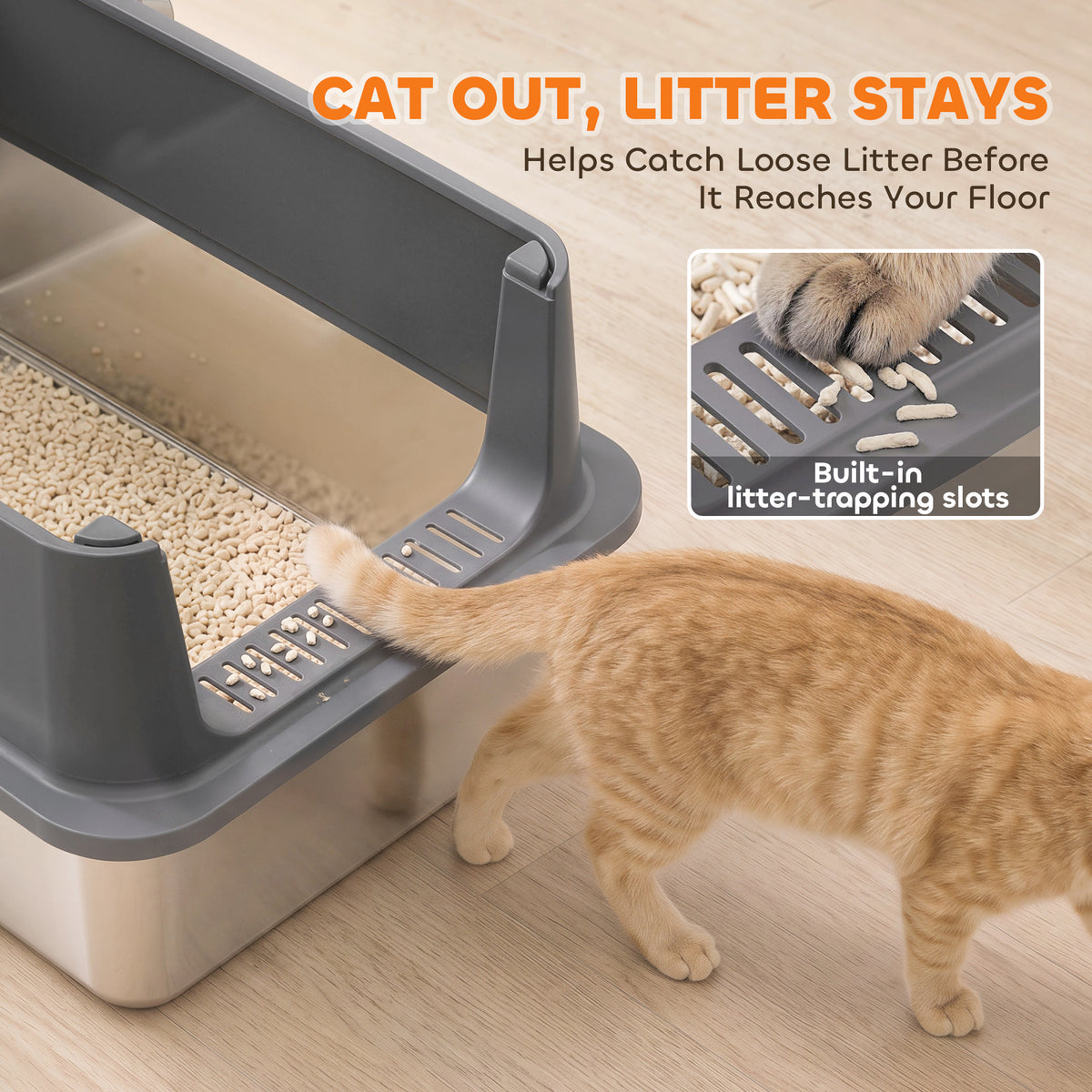 2 Pack XL Stainless Steel Litter Box, Extra Large Metal Cat Litter Box High Sided for Big and Multiple Cats, Semi-Enclosed with Scoops, Anti-Urine Leakage