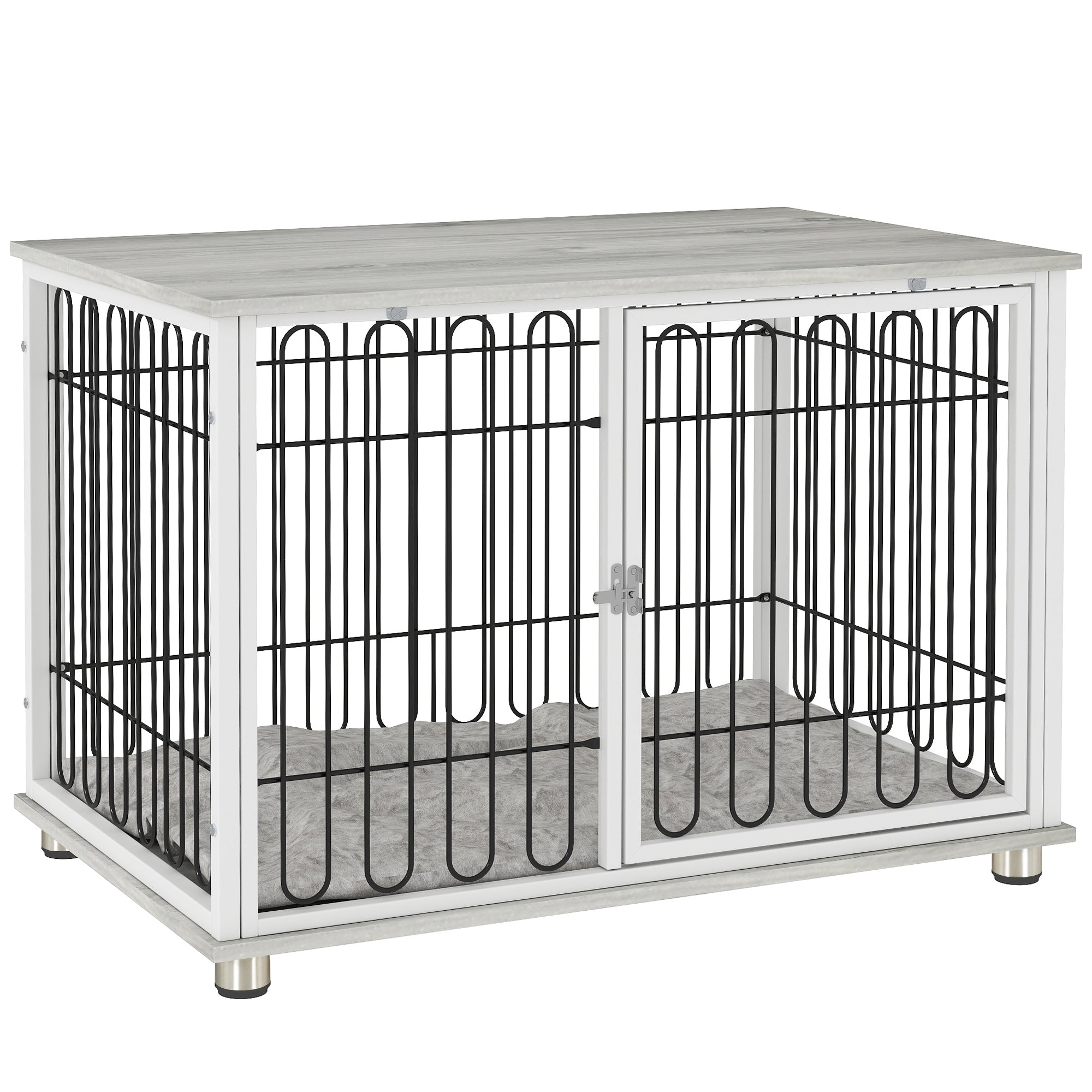 35in Dog Crate Furniture with Washable Cushion, Indoor Dog Kennel End Table with Adjustable Feet for Medium Dogs, Grey