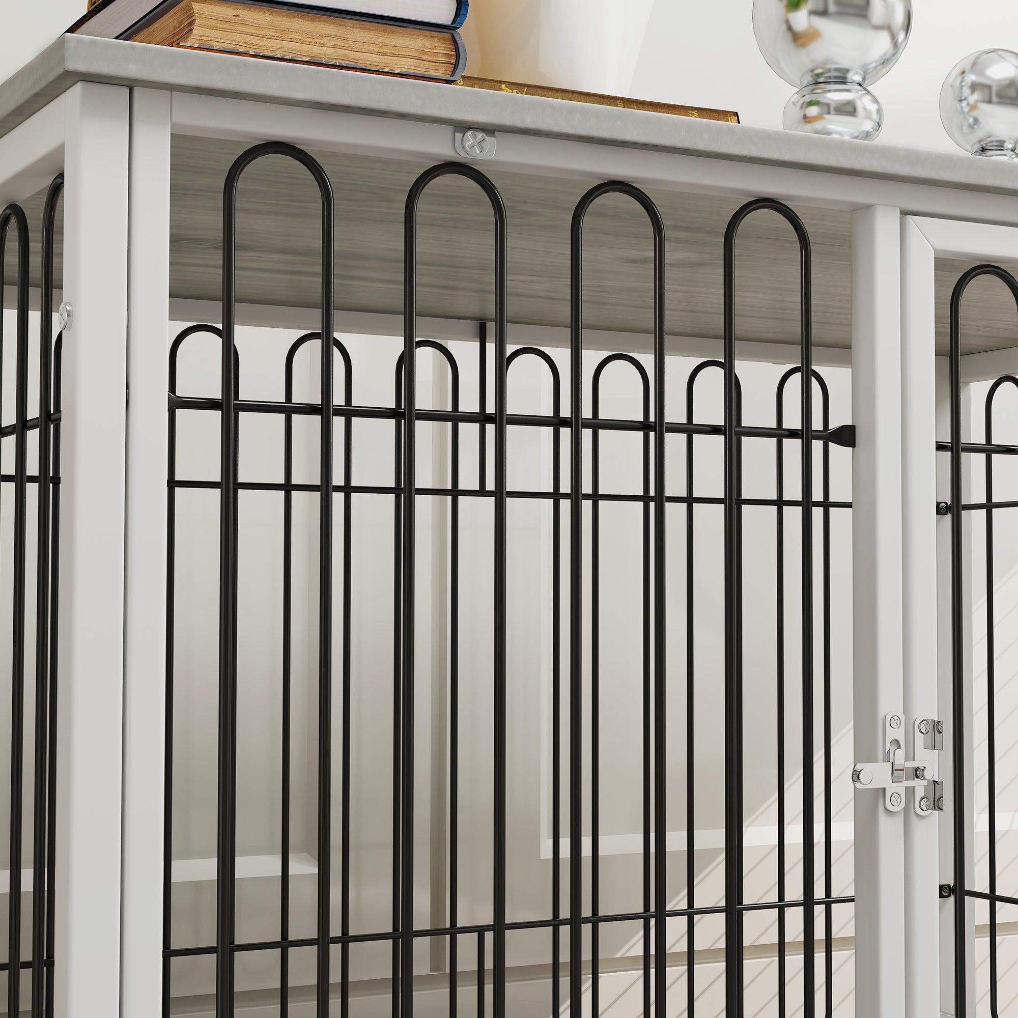 35in Dog Crate Furniture with Washable Cushion, Indoor Dog Kennel End Table with Adjustable Feet for Medium Dogs, Grey