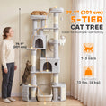 Load image into Gallery viewer, 79" Tall Cat Tree for Indoor Large Cats Adult, Multi-Level Kitty Tower Split Baseboard, 2 Condos, 2 Beds, 5 Sisal Scratching Posts, Hammock, Self-Grooming Brush
