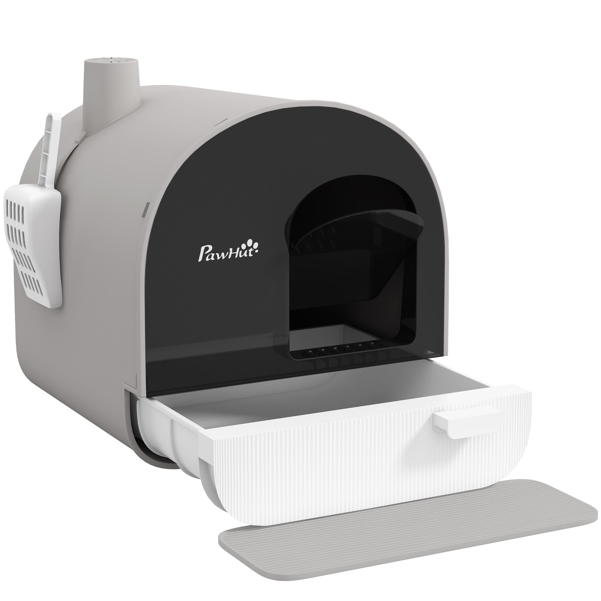 Large Cat Litter Box with Lid, Enclosed Kitty Litter Box with Slide-out Tray, Scoop, Filter, Light Grey