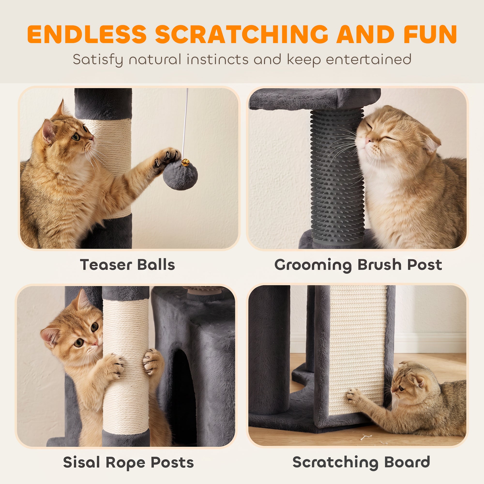 Extra Large Cat Tree Tower with Dual Baseboard, 79-Inch Heavy Duty Cat Tree for Indoor Large Adult Big Kittens with 5 Scratching Posts, 2 Condos, 2 Top Perches, Hammock, Self-Grooming Brush
