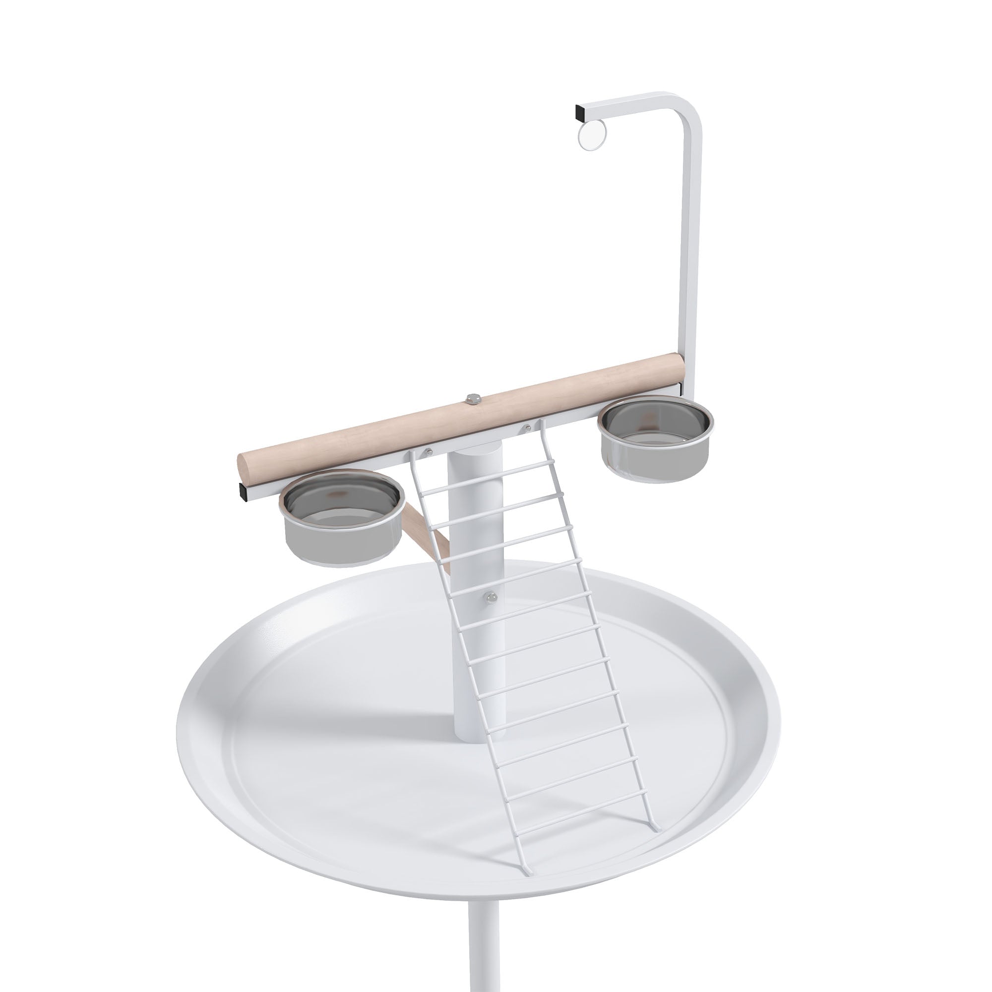 Bird Table, Bird Feeding Station with Wheels, Perches, Stainless Steel Feed Bowls, Round Tray for Indoor - White