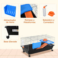 Load image into Gallery viewer, 35" Small Animal Cage, Rolling Bunny Cage, Guinea Pig Cage with Food Dish, Water Bottle, Hay Feeder, Platform, Ramp for Chinchilla, Black
