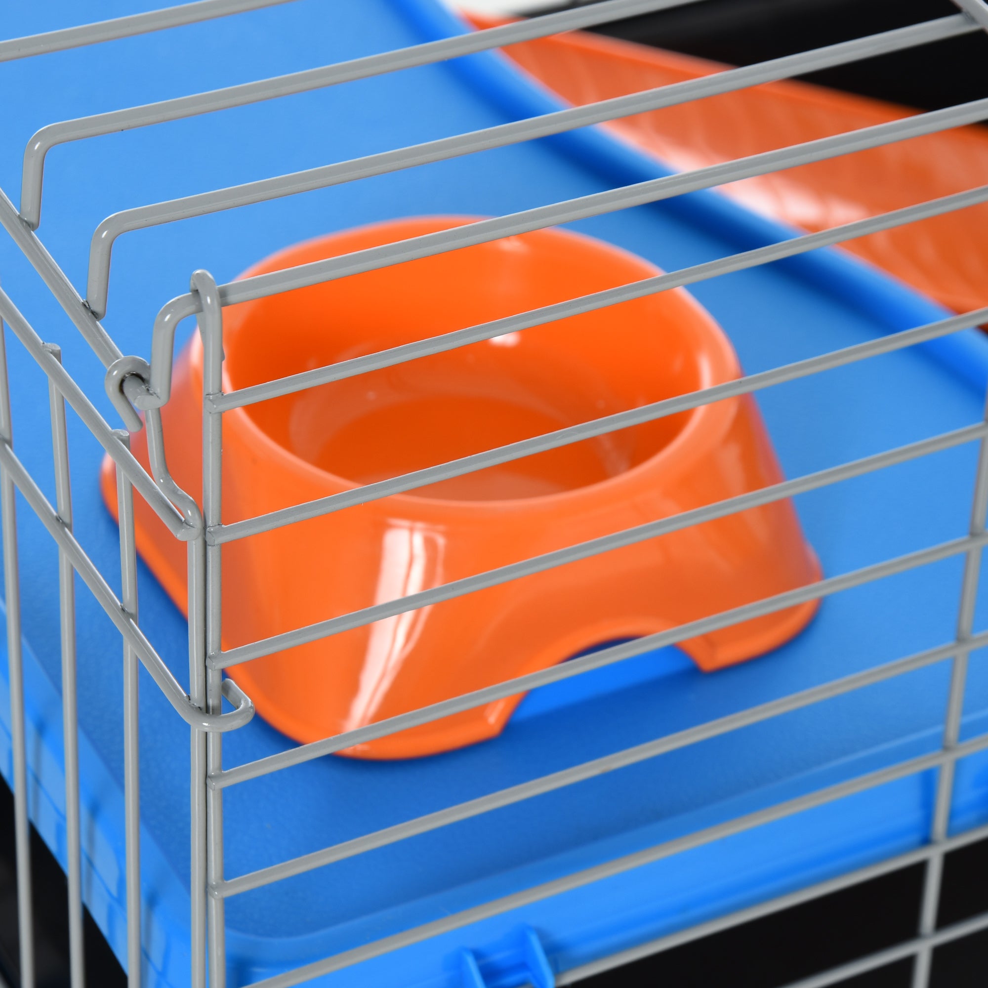 35" Small Animal Cage, Rolling Bunny Cage, Guinea Pig Cage with Food Dish, Water Bottle, Hay Feeder, Platform, Ramp for Chinchilla, Black