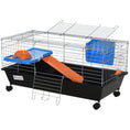 Load image into Gallery viewer, 35" Small Animal Cage, Rolling Bunny Cage, Guinea Pig Cage with Food Dish, Water Bottle, Hay Feeder, Platform, Ramp for Chinchilla, Black
