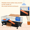 Load image into Gallery viewer, 35" Small Animal Cage, Rolling Bunny Cage, Guinea Pig Cage with Food Dish, Water Bottle, Hay Feeder, Platform, Ramp for Chinchilla, Black
