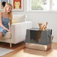 Load image into Gallery viewer, XL Stainless Steel Litter Box with Lid, Extra Large Top & Side Entry Enclosed Litter Box for Big Cats with 100° Flip Top, Scoop, Odor Free, Easy Cleaning, Non-Sticky, Anti Leakage, Dark Gray
