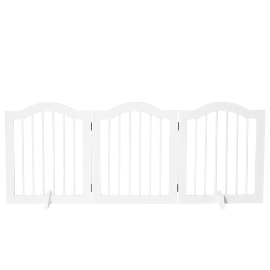 24"H Foldable Dog Gate, 3 Panels Freestanding Pet Gate Barriers Indoor with Support Feet, Puppy Fence for Small Dogs, White