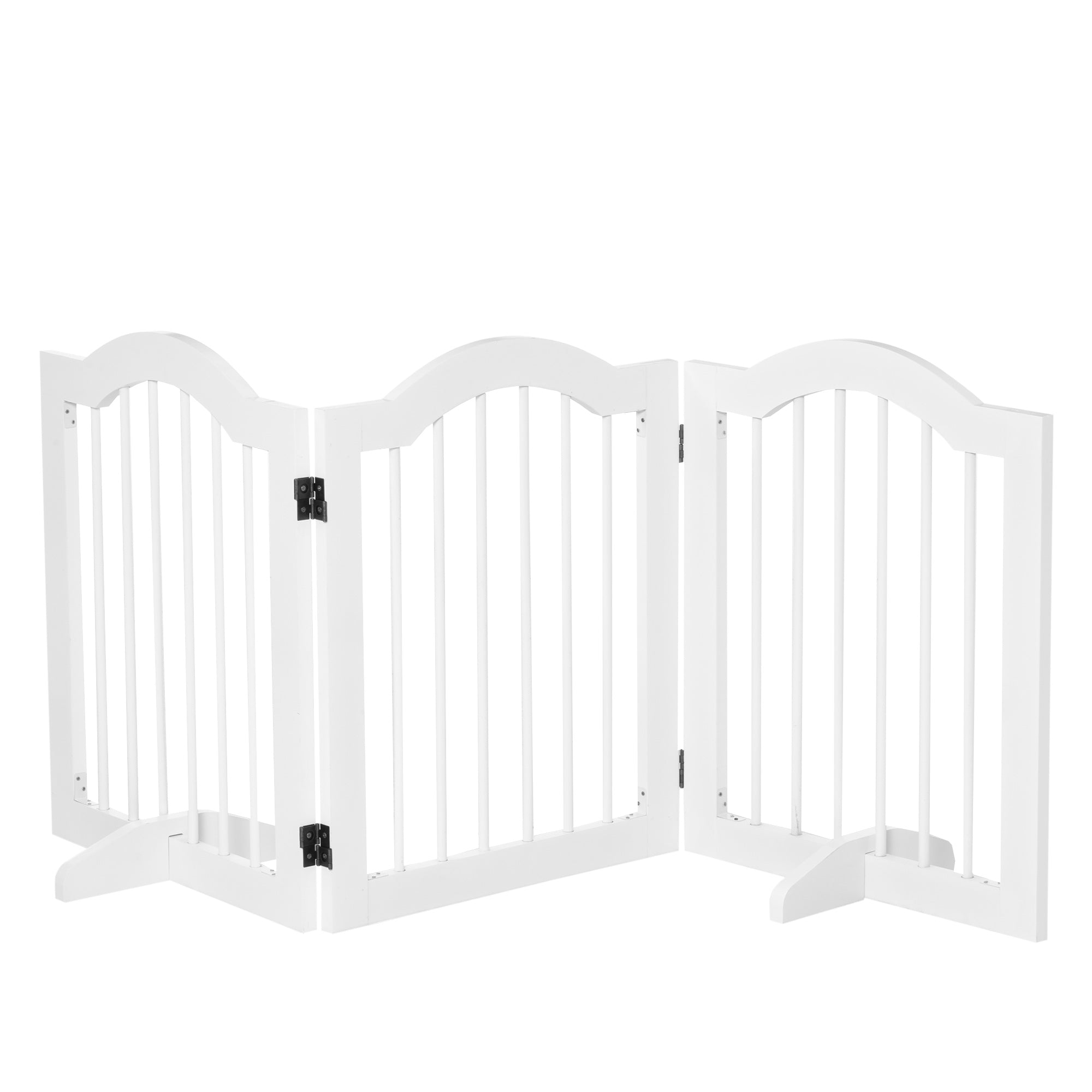 24"H Foldable Dog Gate, 3 Panels Freestanding Pet Gate Barriers Indoor with Support Feet, Puppy Fence for Small Dogs, White
