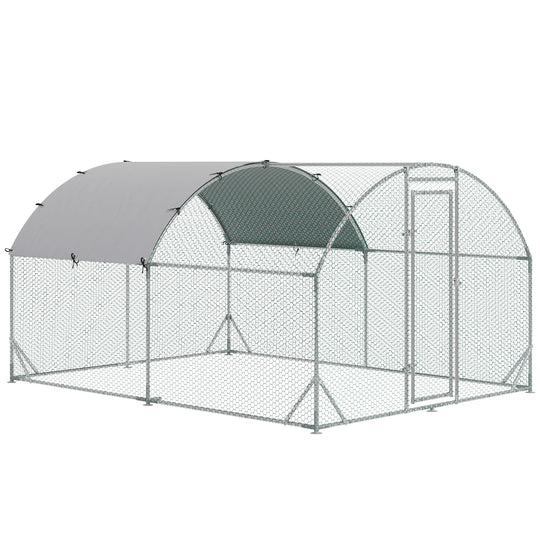 PawHut Large Chicken Coop Metal Chicken Run with Waterproof and Anti-UV Cover, Dome Shaped Walk in Fence Cage Hen House for Outdoor and Yard Farm Use, 1" Tube Diameter, 9.2' x 12.5' x 6.5'