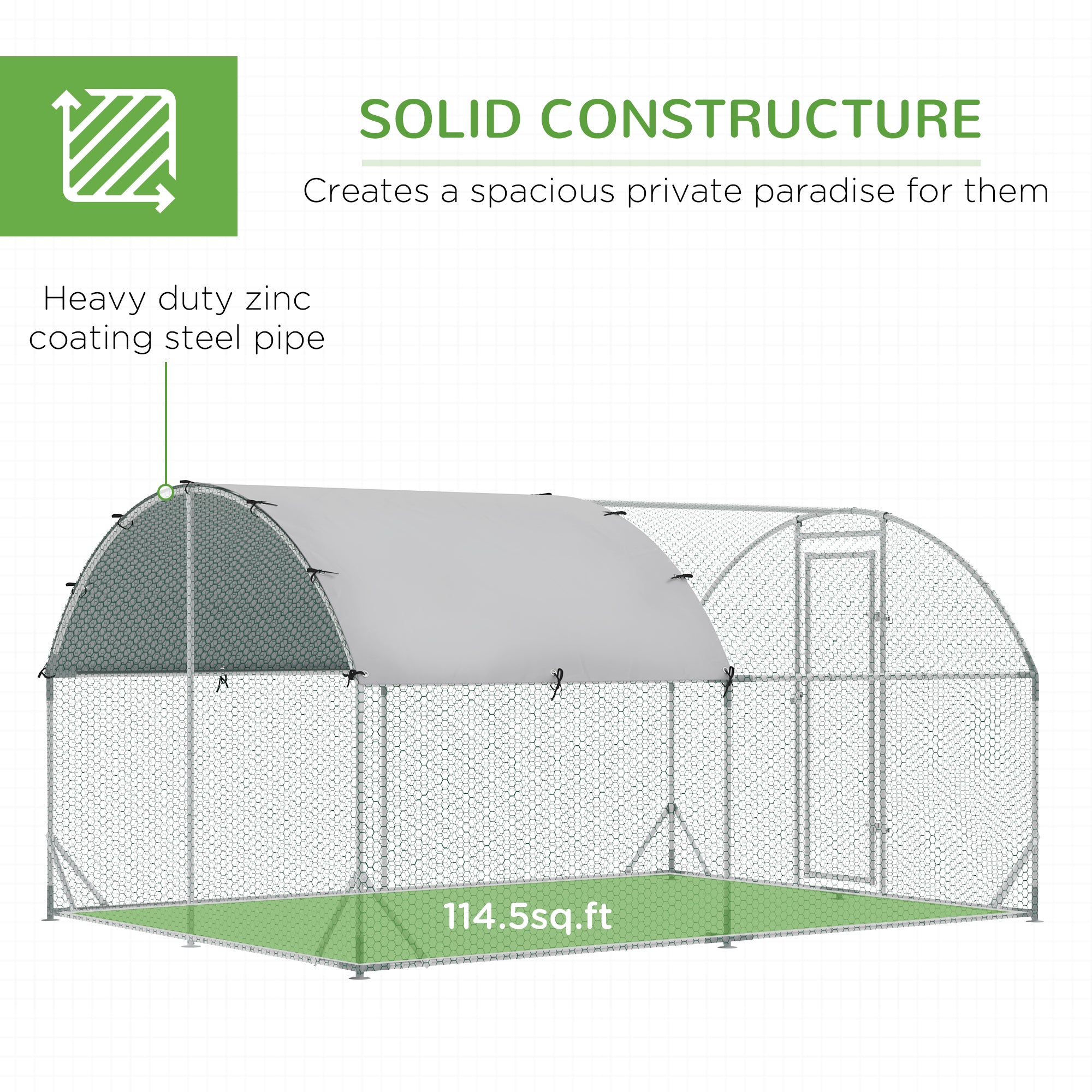 Galvanized Large Metal Chicken Coop Cage Walk-in Enclosure Poultry Hen Run House Playpen Rabbit Hutch with Cover for Outdoor Backyard 9.2' x 12.5' x 6.5' Silver