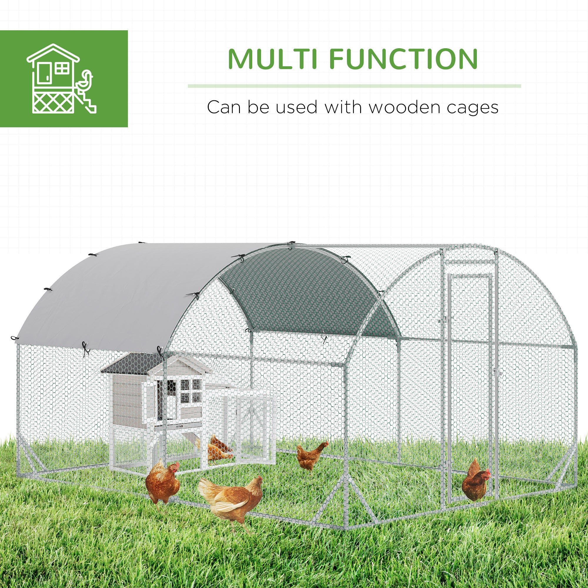 Galvanized Large Metal Chicken Coop Cage Walk-in Enclosure Poultry Hen Run House Playpen Rabbit Hutch with Cover for Outdoor Backyard 9.2' x 12.5' x 6.5' Silver