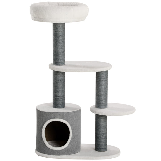 39" Cat Tree for Indoor, Cat Tower with Scratching Posts, Condo, Top Perch, Platforms, Multi-level Kitten Activity Centre, White
