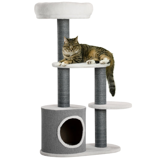 39" Cat Tree for Indoor, Cat Tower with Scratching Posts, Condo, Top Perch, Platforms, Multi-level Kitten Activity Centre, White
