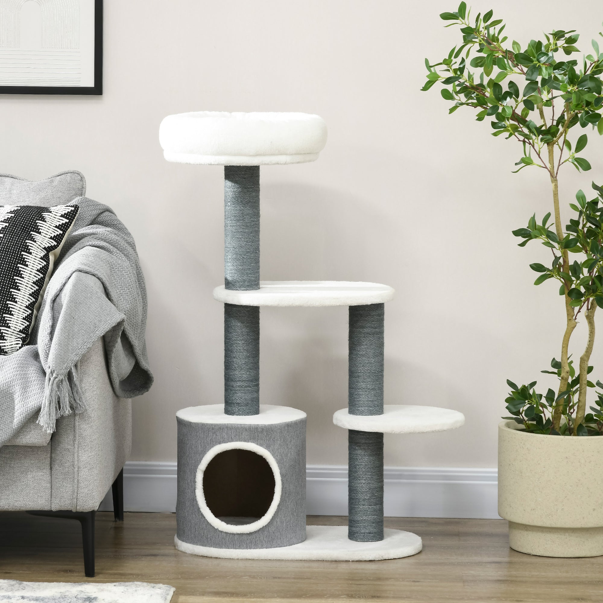 39" Cat Tree for Indoor, Cat Tower with Scratching Posts, Condo, Top Perch, Platforms, Multi-level Kitten Activity Centre, White