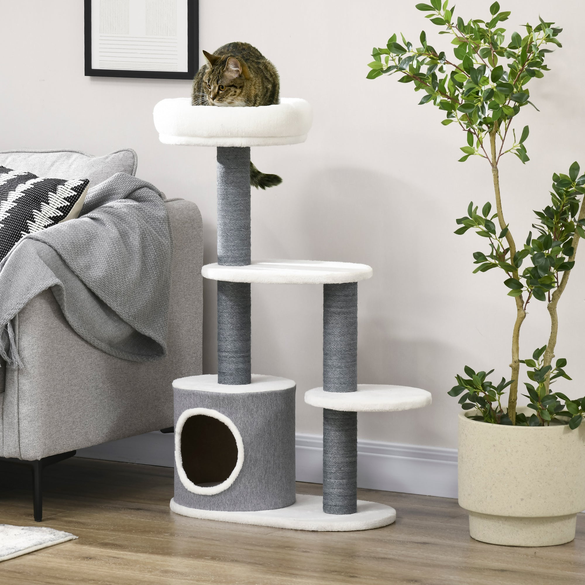 39" Cat Tree for Indoor, Cat Tower with Scratching Posts, Condo, Top Perch, Platforms, Multi-level Kitten Activity Centre, White