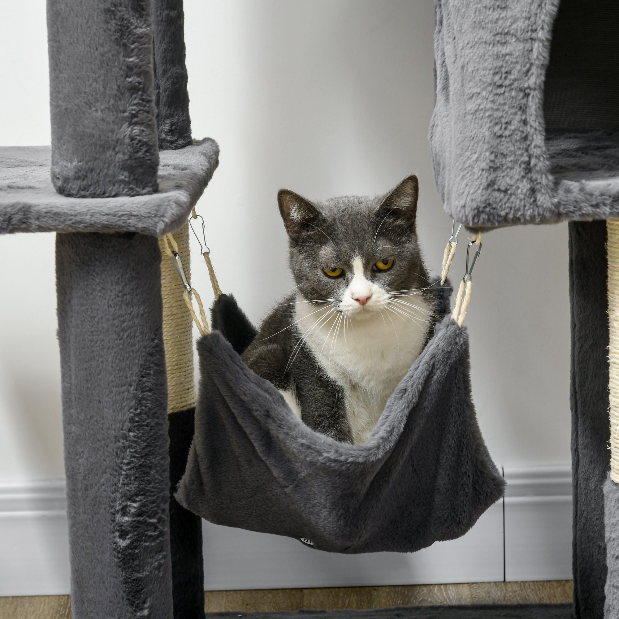 177cm Cat Tree for Indoor Cats, Mult-level Kitten Climbing Tower, with Scratching Posts, Two Cat Houses, Perches, Toy Ball - Dark Grey