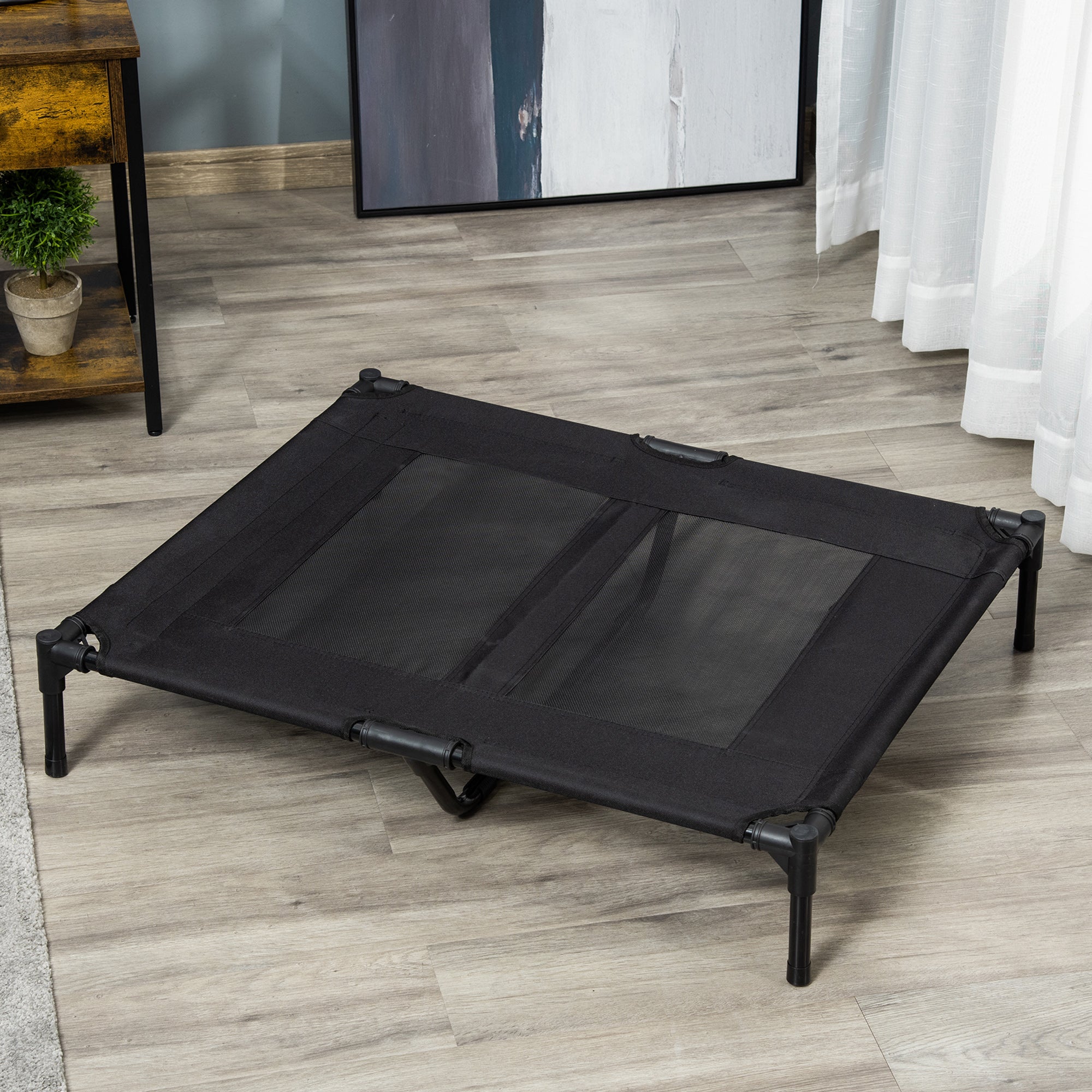Large Raised Dog Bed Cat Elevated Lifted Cooling Portable Camping Basket Outdoor Indoor Mesh Pet Cot Metal Frame Black