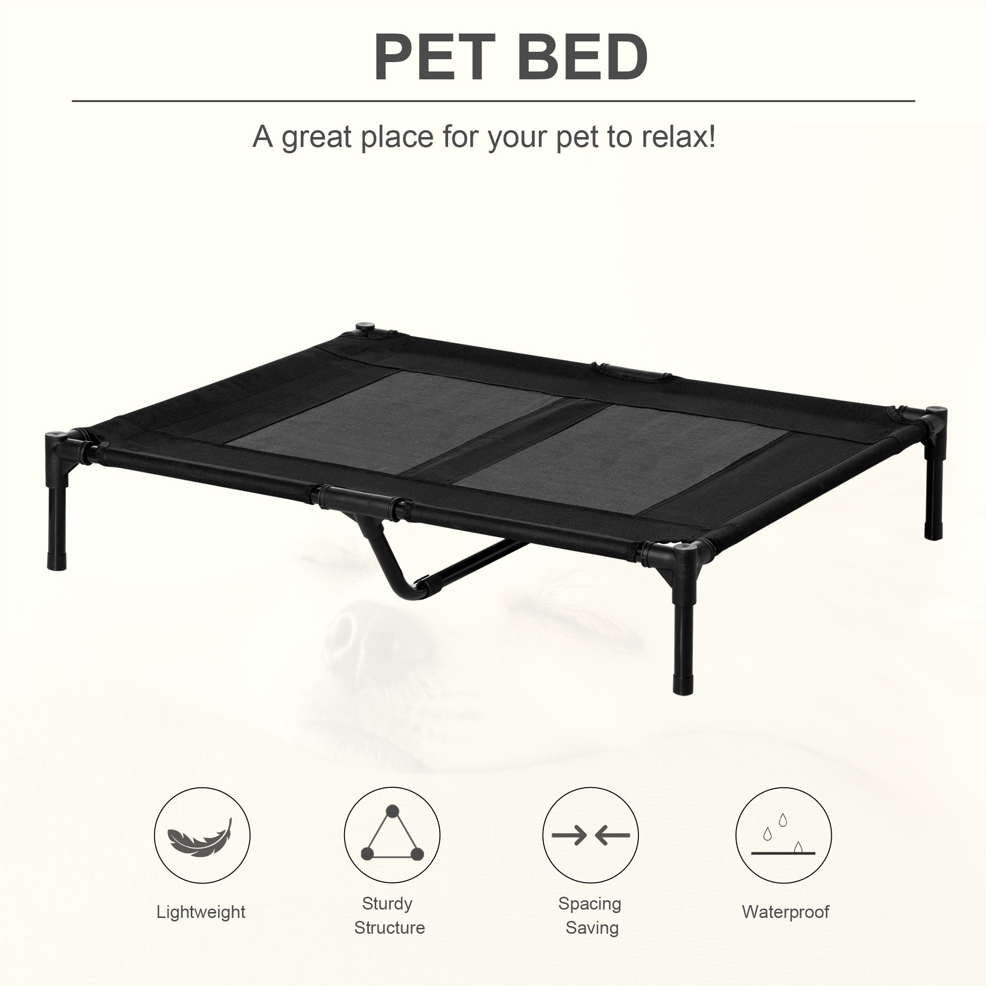 Large Raised Dog Bed Cat Elevated Lifted Cooling Portable Camping Basket Outdoor Indoor Mesh Pet Cot Metal Frame Black