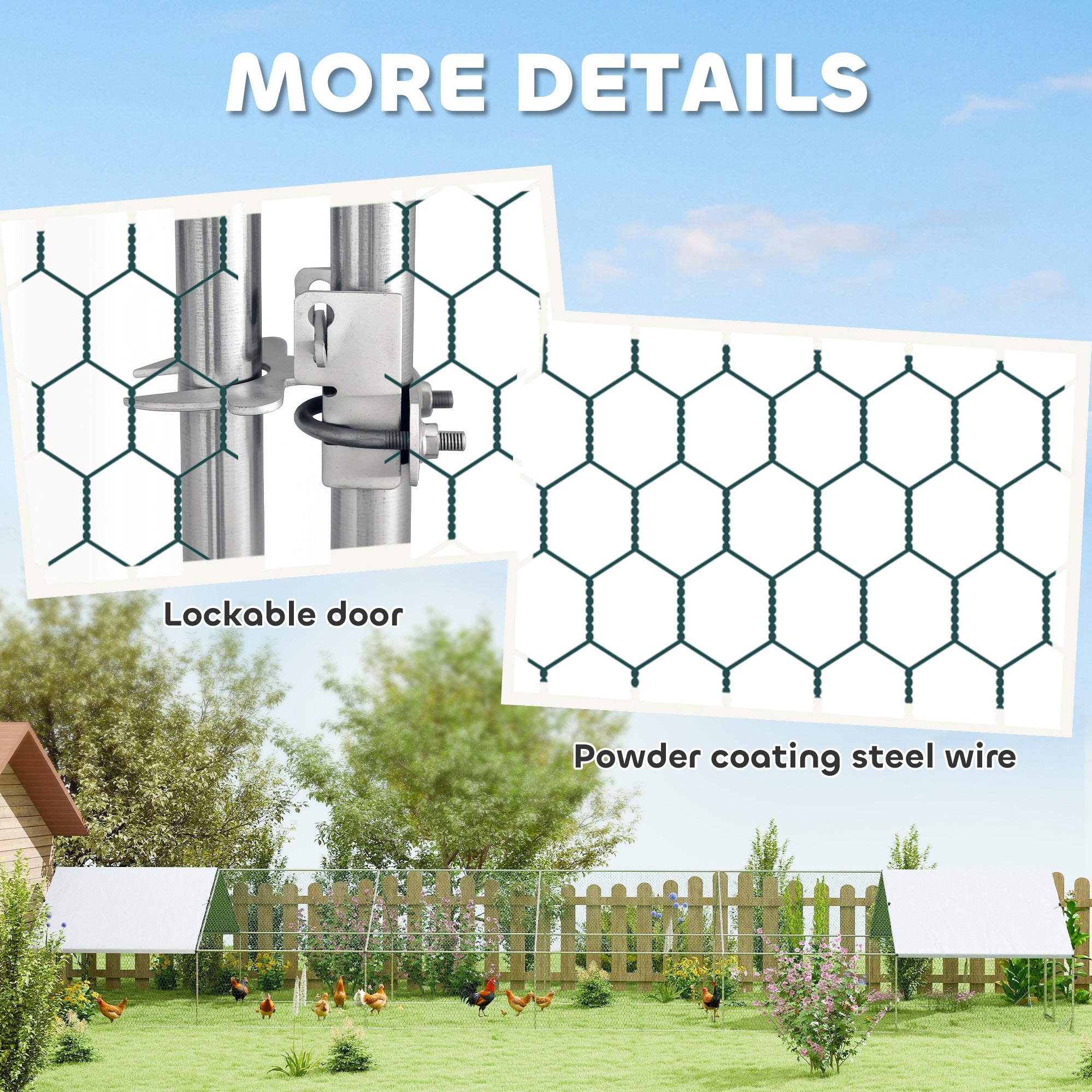 Large Chicken Coop Metal Chicken Run with Waterproof and Anti-UV Cover, Spire Shaped Walk in Fence Cage Hen House for Outdoor and Yard Farm Use, 1" Tube Diameter, 39' x 10' x 6.4'