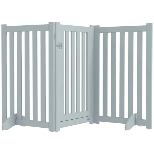 31.5"H Foldable Dog Gate with Door, 3 Panels Freestanding Pet Gate Barriers Indoor with Support Feet, Puppy Fence for Small Medium Dogs, Grey