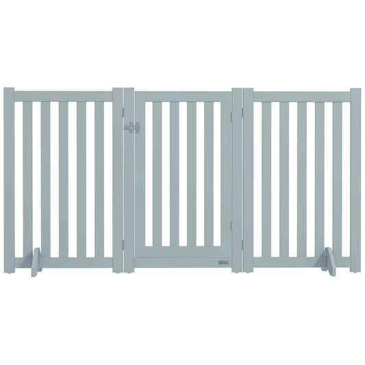 31.5"H Foldable Dog Gate with Door, 3 Panels Freestanding Pet Gate Barriers Indoor with Support Feet, Puppy Fence for Small Medium Dogs, Grey