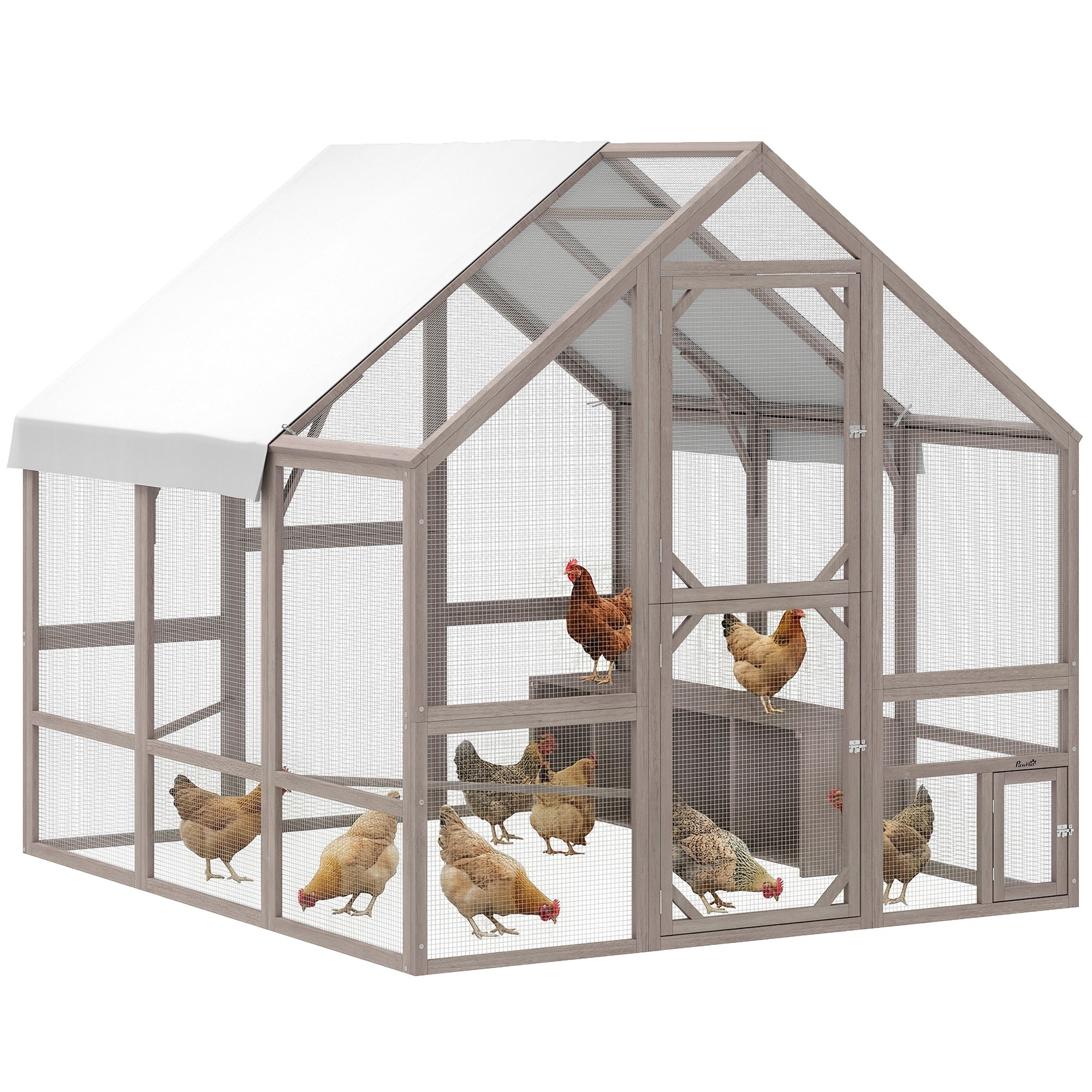 Large Wooden Chicken Coop for 8-10 Hens, Walk-in Chicken Run with Waterproof Cover, Nesting Boxes and Perches, Outdoor Poultry Cage Rabbit Hutch for Backyard, 83" x 73" x 73", Light Brown