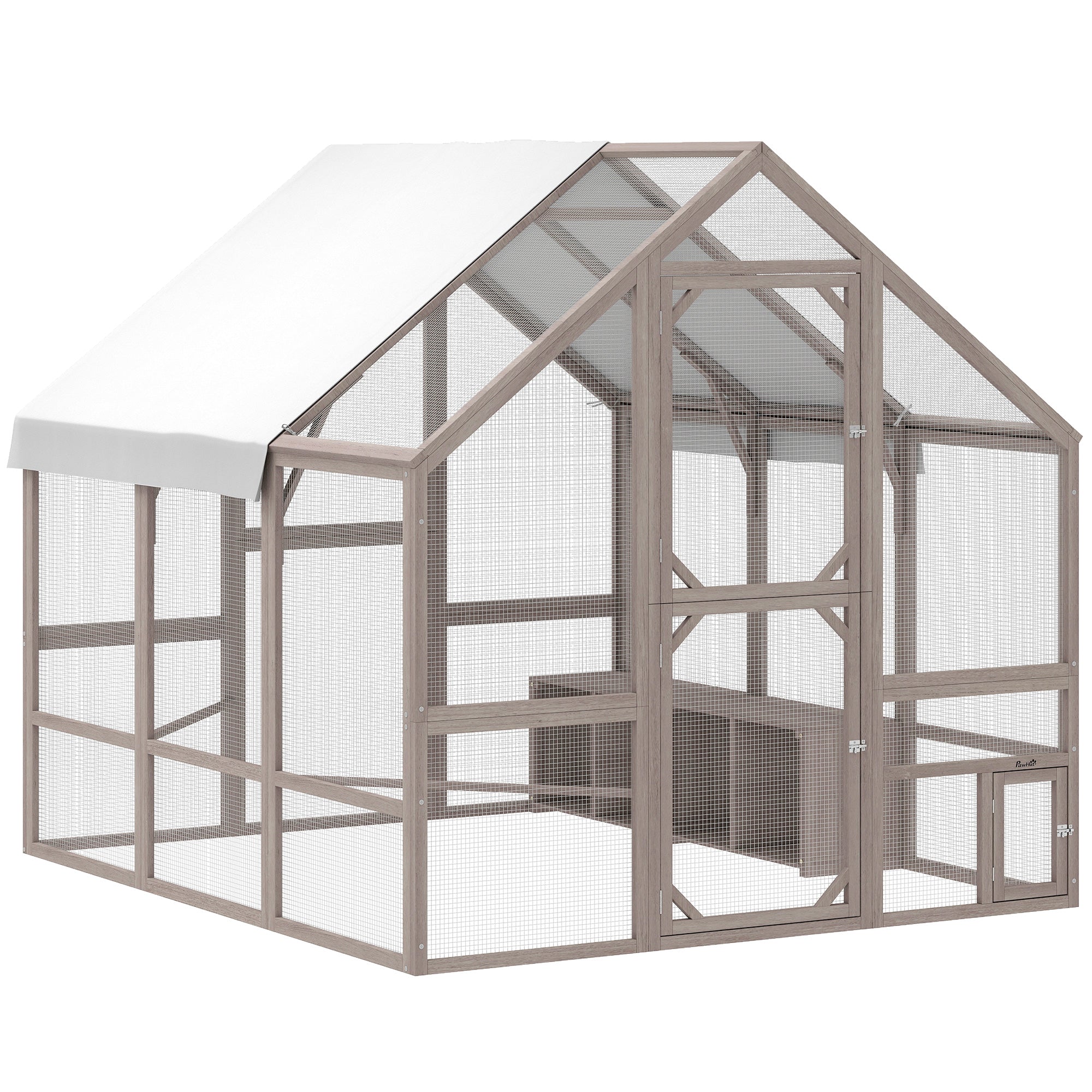 Large Wooden Chicken Coop for 8-10 Hens, Walk-in Chicken Run with Waterproof Cover, Nesting Boxes and Perches, Outdoor Poultry Cage Rabbit Hutch for Backyard, 83" x 73" x 73", Light Brown