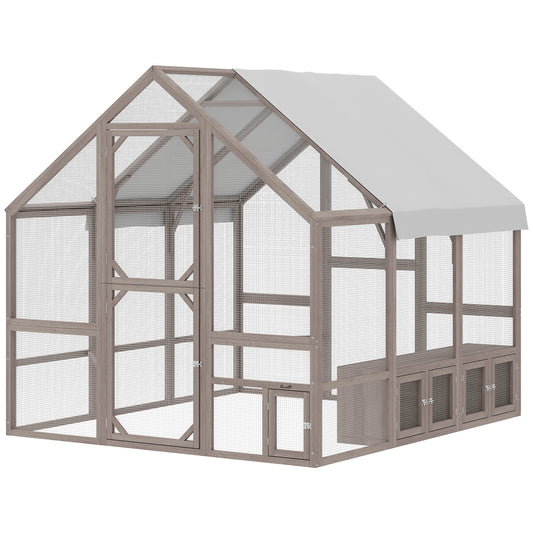 Large Wooden Chicken Coop for 8-10 Hens, Walk-in Chicken Run with Waterproof Cover, Nesting Boxes and Perches, Outdoor Poultry Cage Rabbit Hutch for Backyard, 83" x 73" x 73", Light Brown
